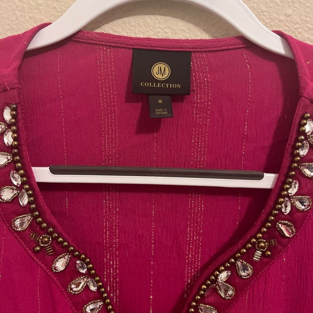 JM Collection Fuchsia Embellished Blouse - Picture 3 of 5